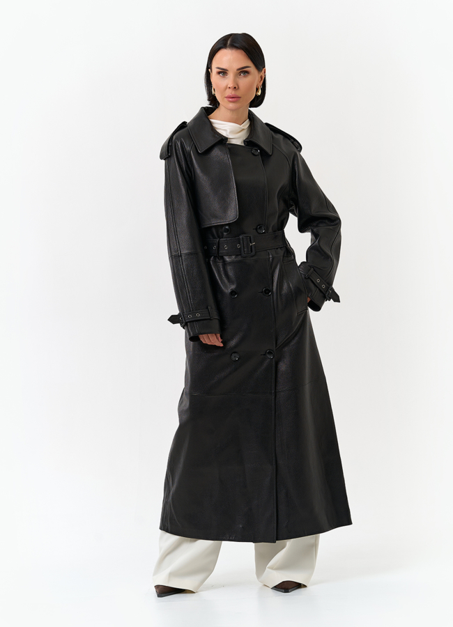 Женский длинный плащ из натуральной кожи модель № 32903 в кредит