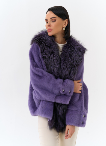 Шуба из норки с отделкой из меха чернобурки