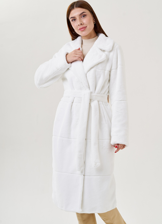 Белое пальто из эко меха модель № 23533 универмаг малина