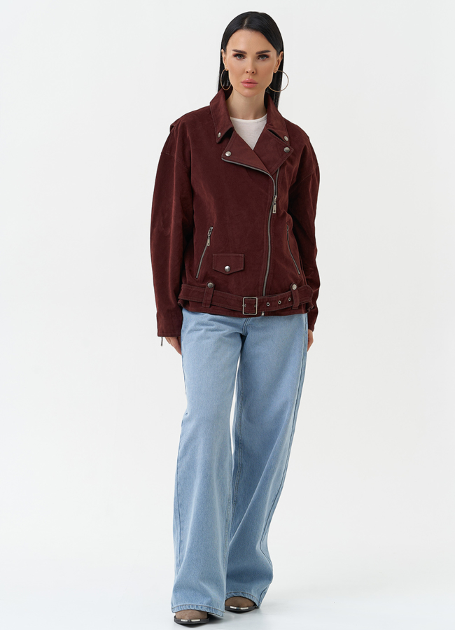 Куртка косуха из эко замши бордового цвета модель № 30374 универмаг малина