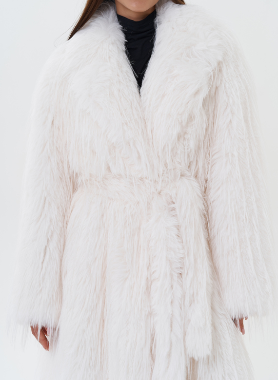 Длинная шуба из эко страуса