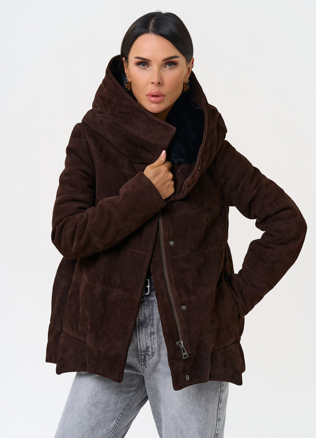 Куртка с капюшоном из натуральной замши модель № 31364 универмаг малина