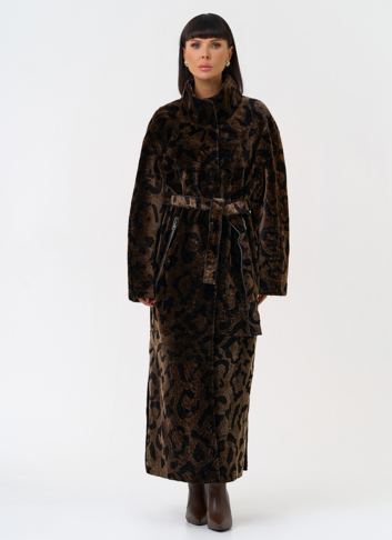 Женская натуральная дубленка с леопардовым принтом