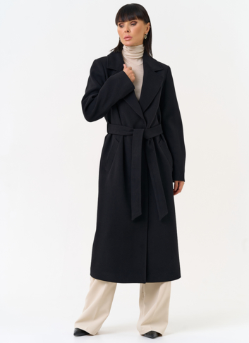 Женское пальто черного цвета с поясом Женское пальто черного цвета с поясом