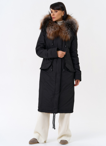 Женская парка с капюшоном из меха чернобурой лисы