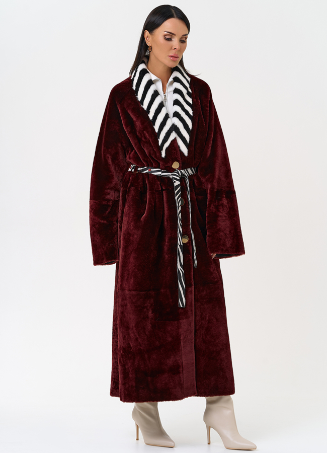 Двусторонняя женская дубленка из овчины SATINO модель № 31398 универмаг малина