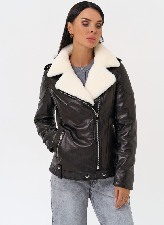 Утепленная кожаная куртка с мехом