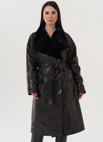 Пальто женское из натуральной кожи с отделкой из кролика  Пальто женское из натуральной кожи с отделкой из кролика
