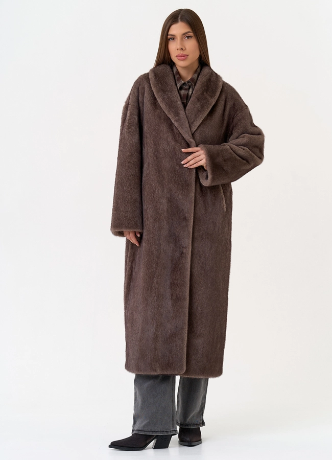 Женская шуба из эко меха с воротником шаль модель № 31502 в рассрочку