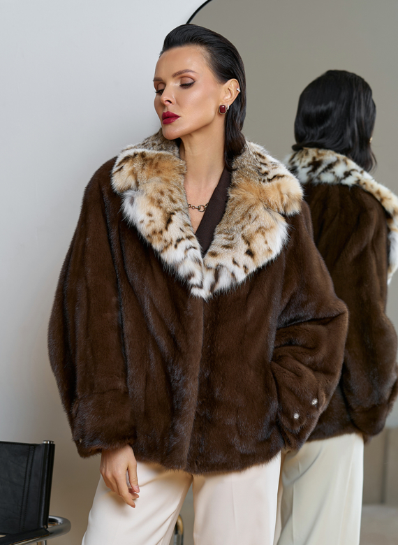 Куртка из меха норки с английским воротником из меха рыси Куртка из меха норки с английским воротником из меха рыси