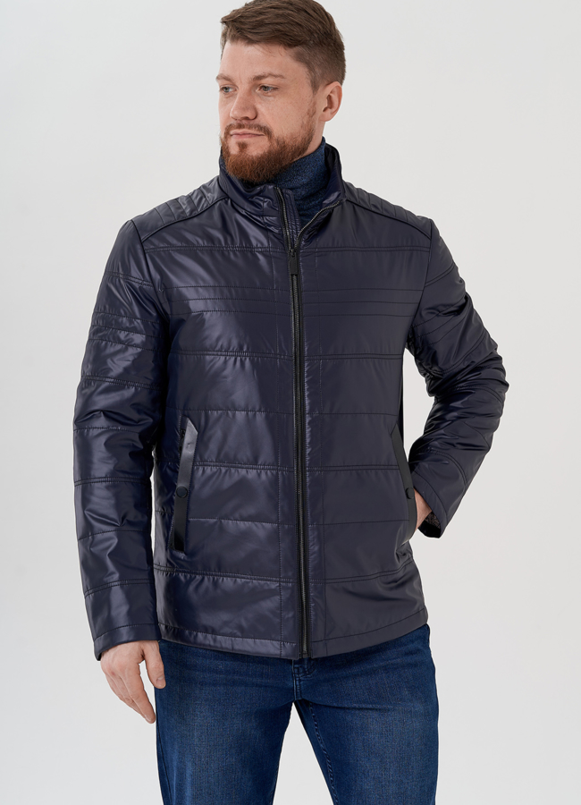 Мужская куртка синего цвета модель № 24354 меха малина