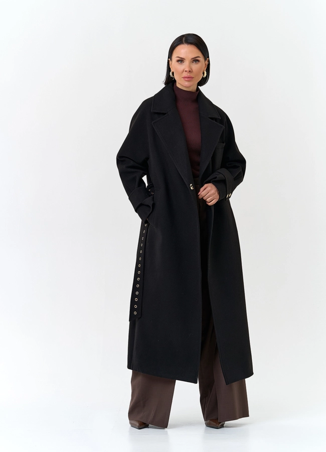 Женское пальто с акцентным поясом модель № 32808 универмаг малина