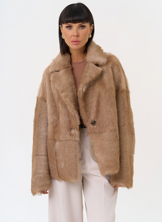 Женская натуральная дубленка с английским воротником