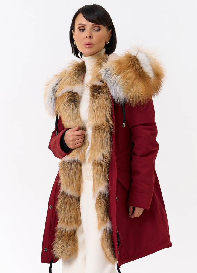 Женская парка с капюшоном из меха рыжей лисы модель № 31991 меха малина