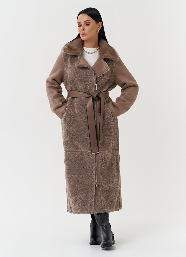 Дубленка из эко кожи с отделкой эко мехом модель № 27783 меха малина