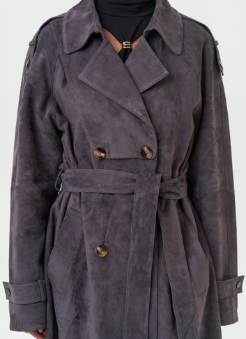 Длинный плащ из натуральной замши