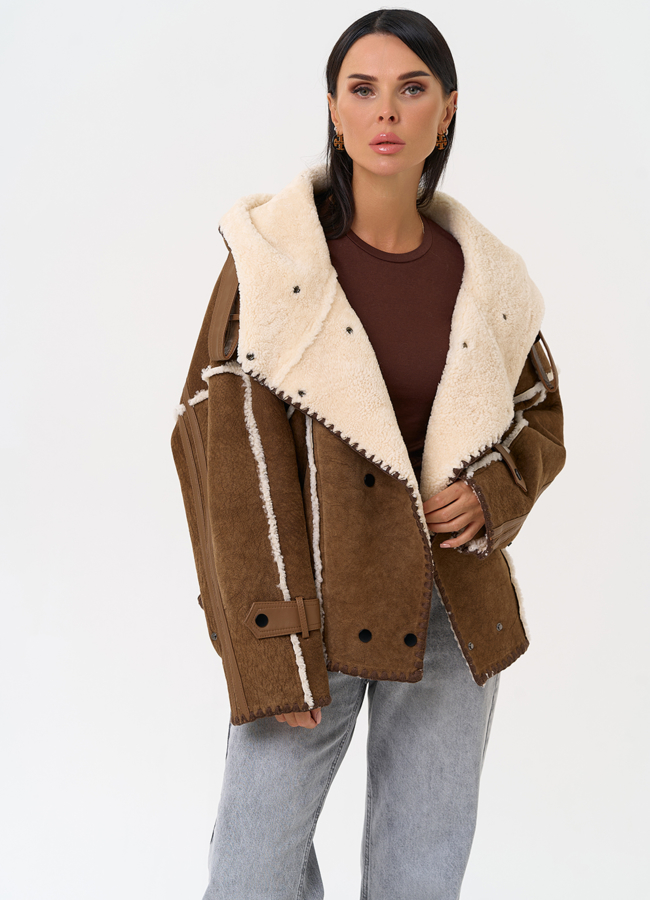 Натуральная дубленка в этническом стиле модель № 31362 универмаг малина