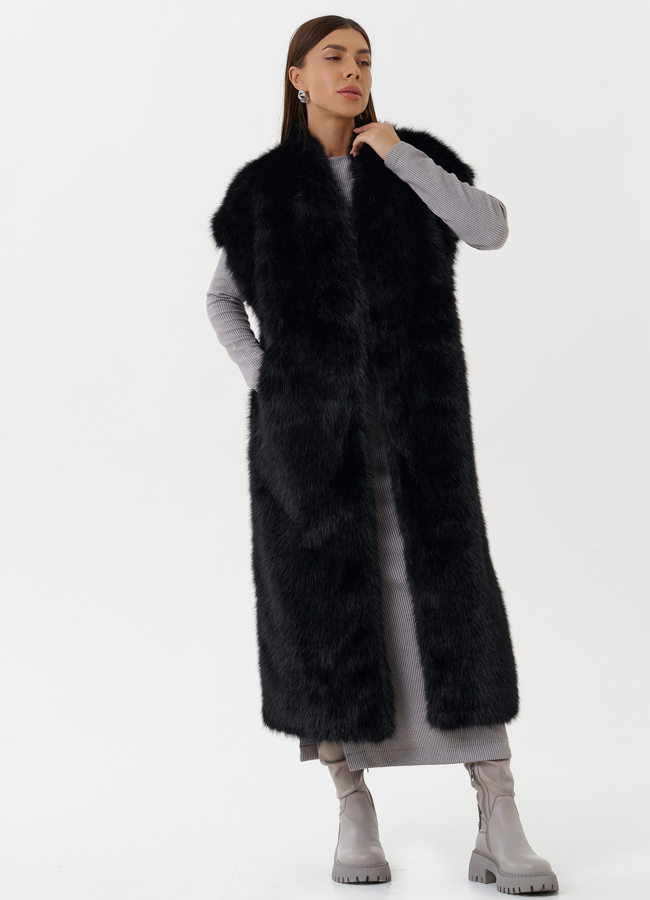 Длинный жилет из эко меха модель № 27750 универмаг малина