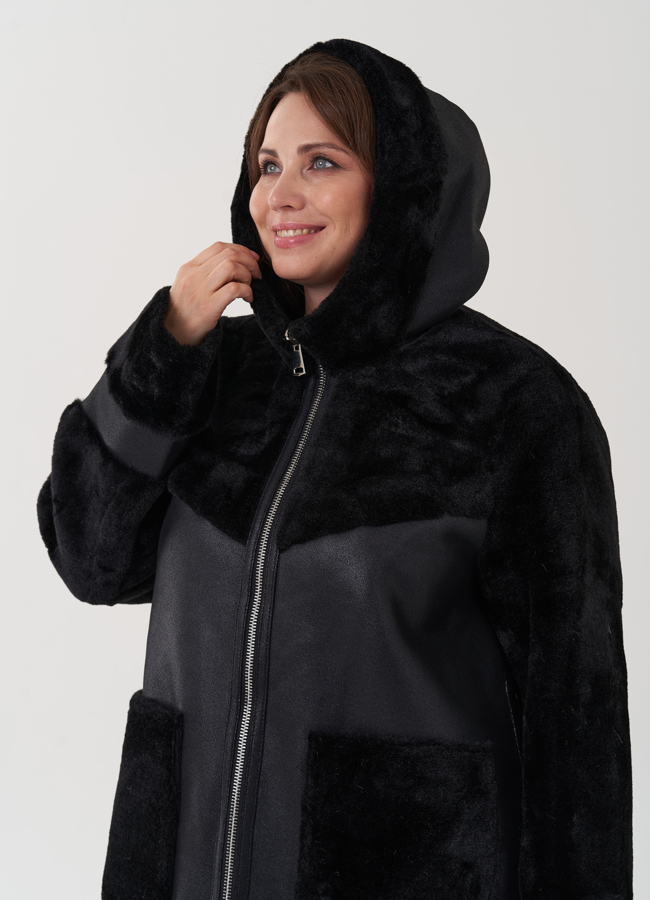 Женская дубленка с капюшоном  модель № 25402 в рассрочку