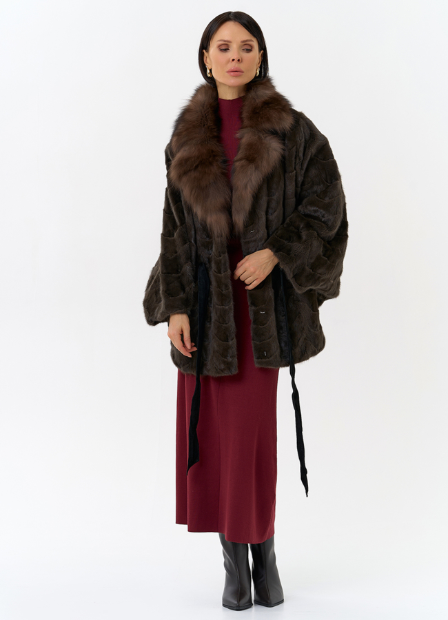 Шуба из меха норки с воротником из меха лисы модель № 31300 универмаг малина