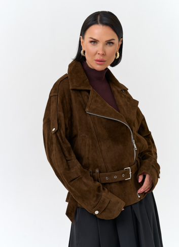 Женская куртка из натуральной замши с поясом