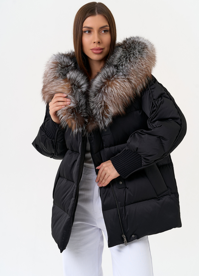 Женский пуховик с капюшоном из меха блюфрост модель № 31444 универмаг малина