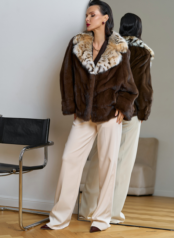 Куртка из меха норки с английским воротником из меха рыси Куртка из меха норки с английским воротником из меха рыси