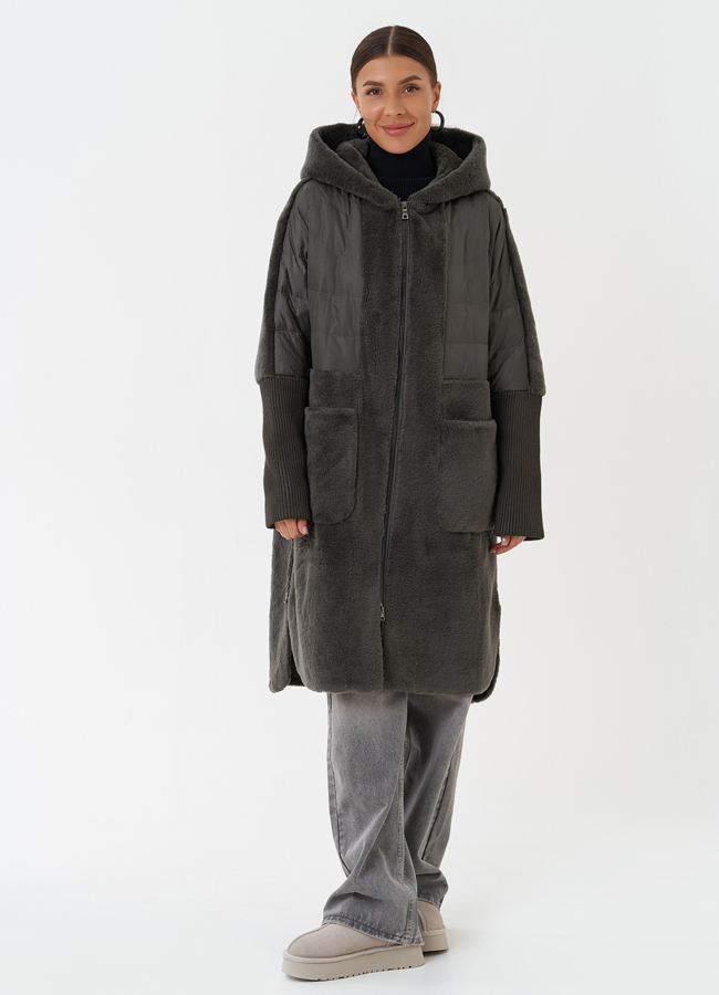 фото Женское утепленное пальто с капюшоном модель № 28671