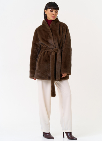 Женская шуба из эко меха с поясом