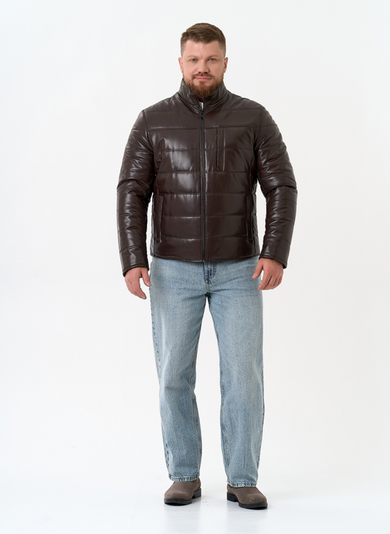 Мужская куртка из натуральной кожи с воротником стойкой