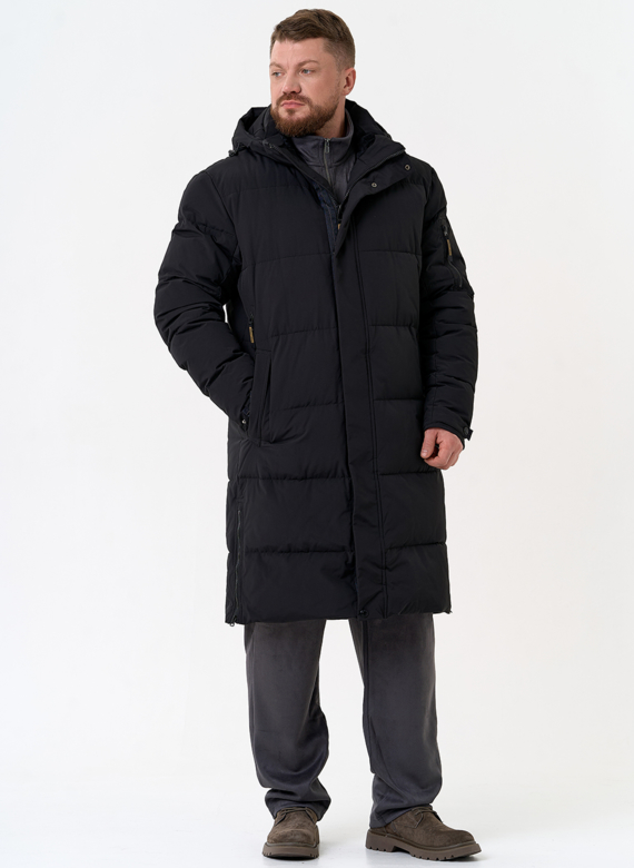 Мужской удлиненный пуховик с капюшоном Мужской удлиненный пуховик с капюшоном