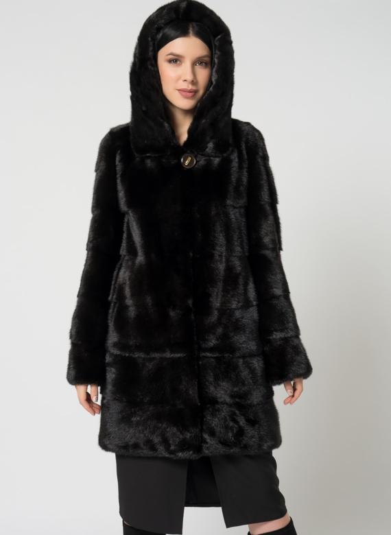 Норковая шуба с капюшоном