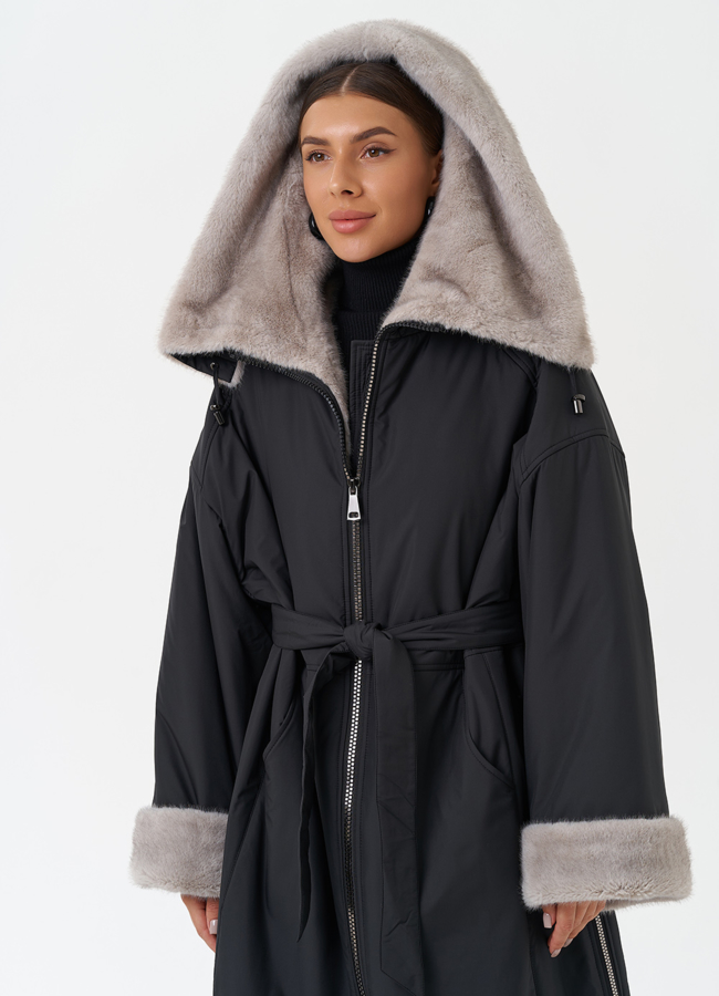 Пуховик с отделкой из эко меха  модель № 28836 универмаг малина