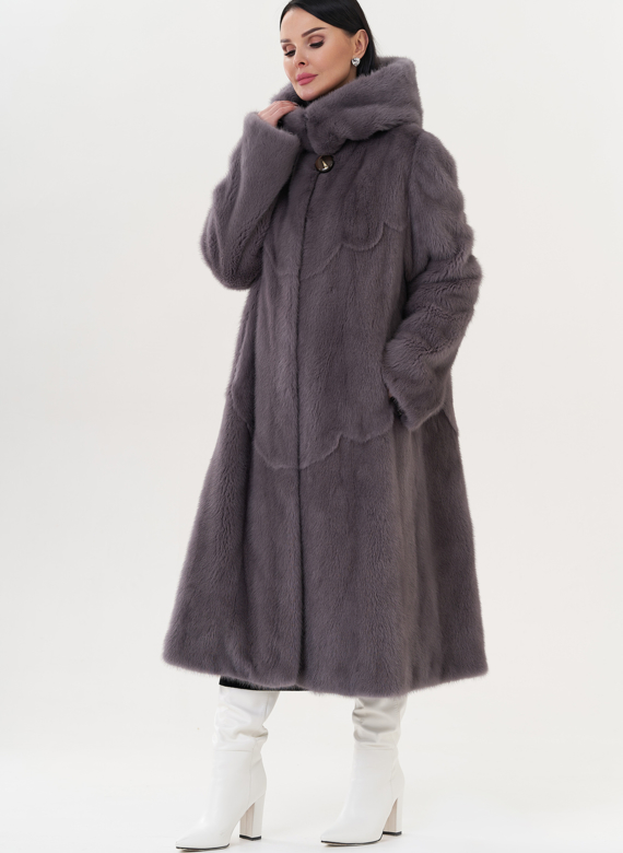 Шуба из норки с капюшоном