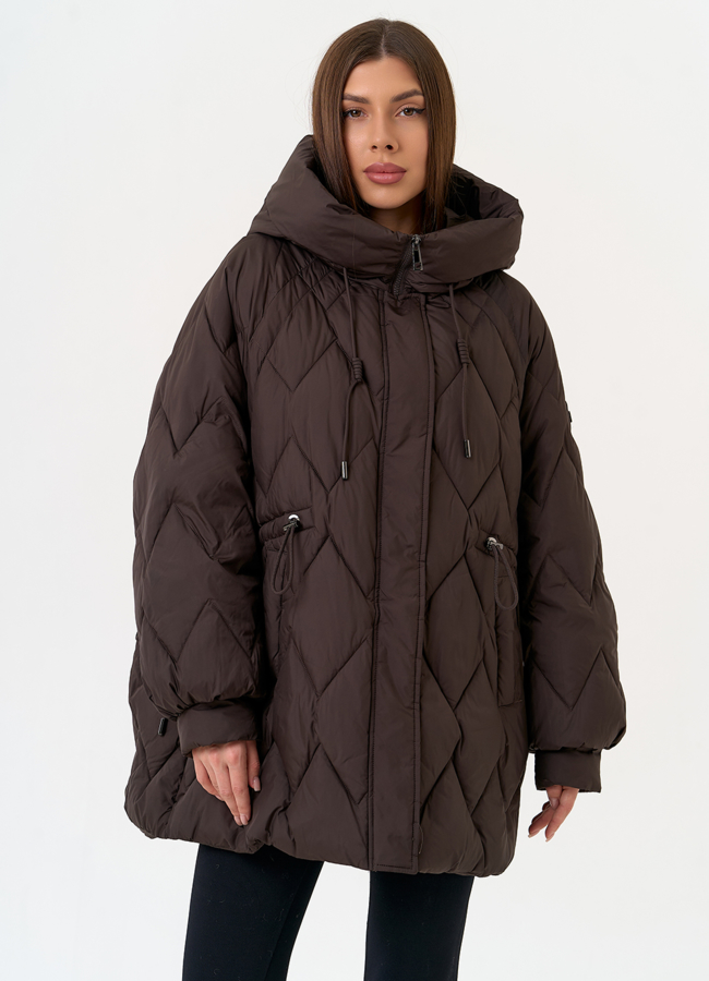 Женский пуховик с капюшоном коричневого цвета модель № 31519 в кредит
