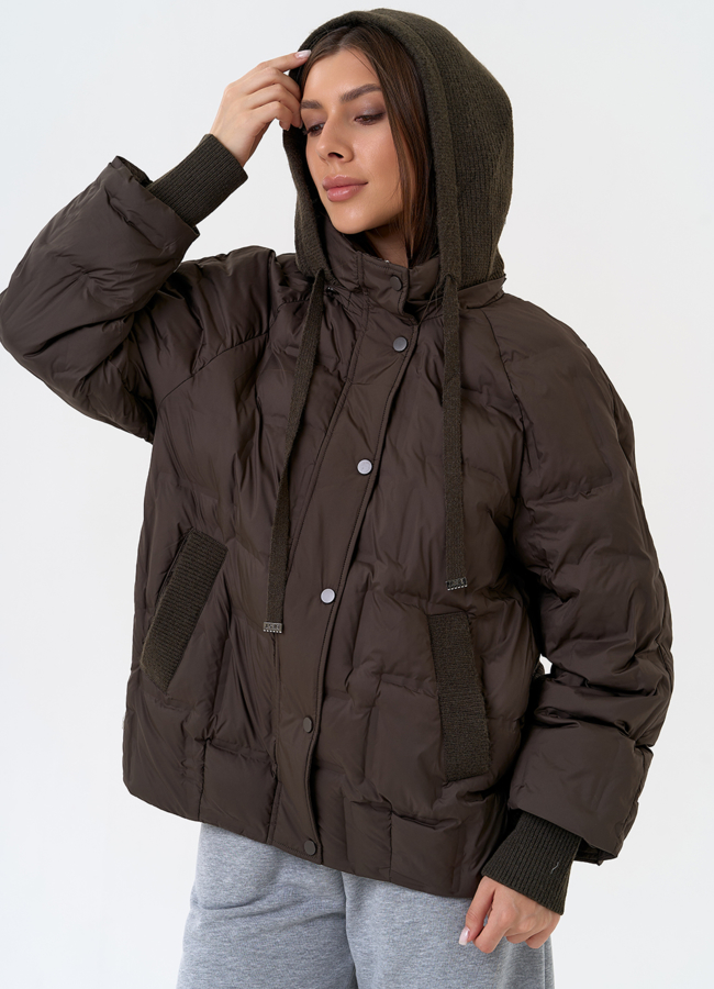 фото Женская куртка с трикотажным капюшоном модель № 31388