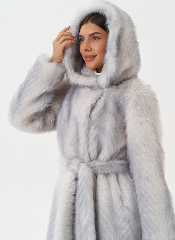 Длинная эко шуба с градиентом