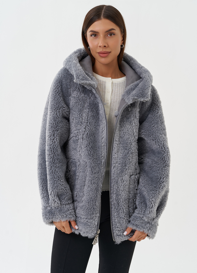 Женская двухсторонняя дубленка из эко кожи модель № 28650 универмаг малина