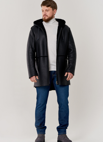 Дубленка мужская с капюшоном