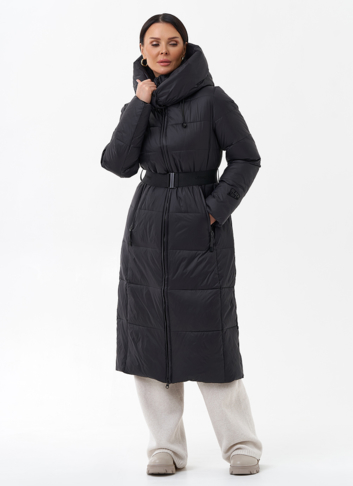 Длинный женский пуховик с капюшоном