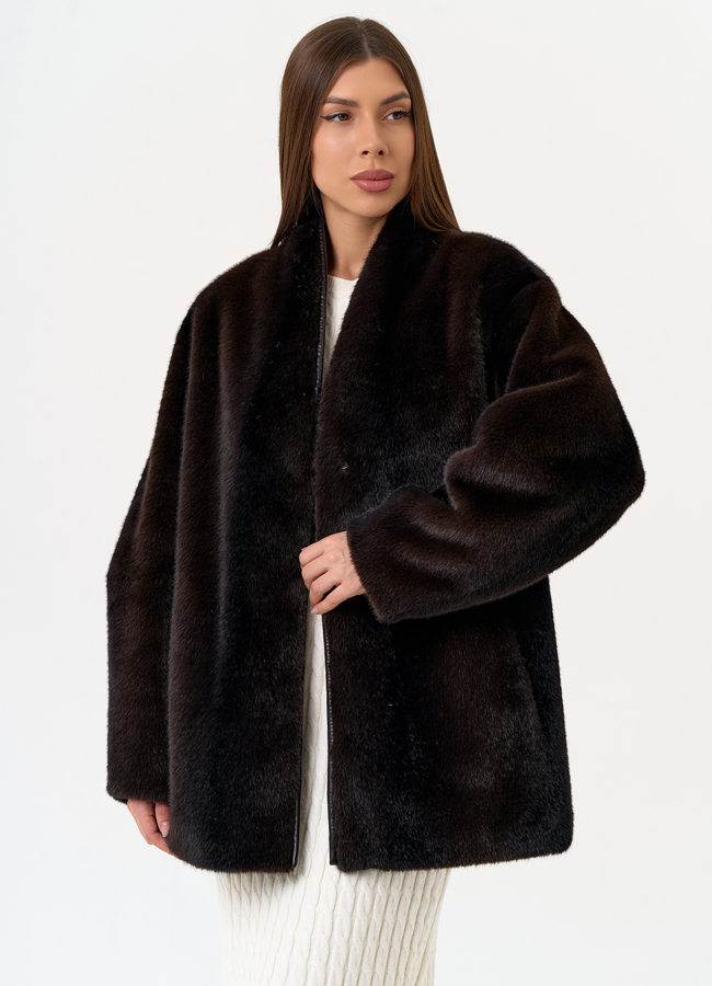 Женская шуба из эко меха коричневого цвета модель № 31522 универмаг малина