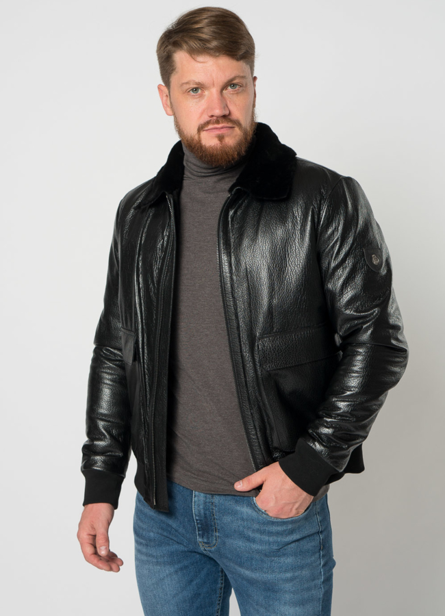 Мужская дубленка пилот в черном цвете модель № 21351 универмаг малина