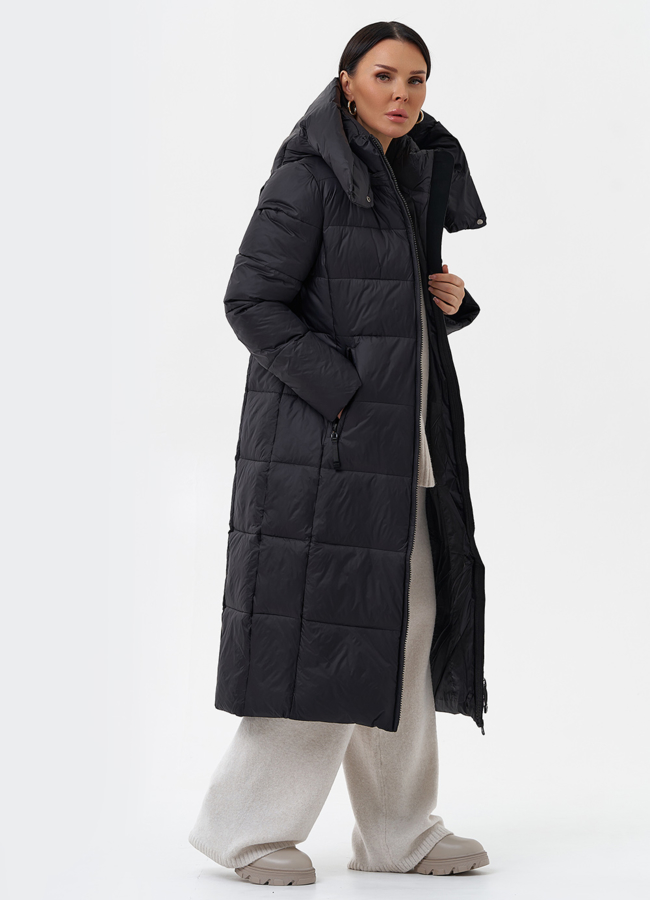 Длинный женский пуховик с капюшоном модель № 29184 универмаг малина