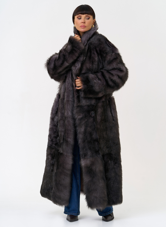 Женская двухсторонняя дубленка с поясом