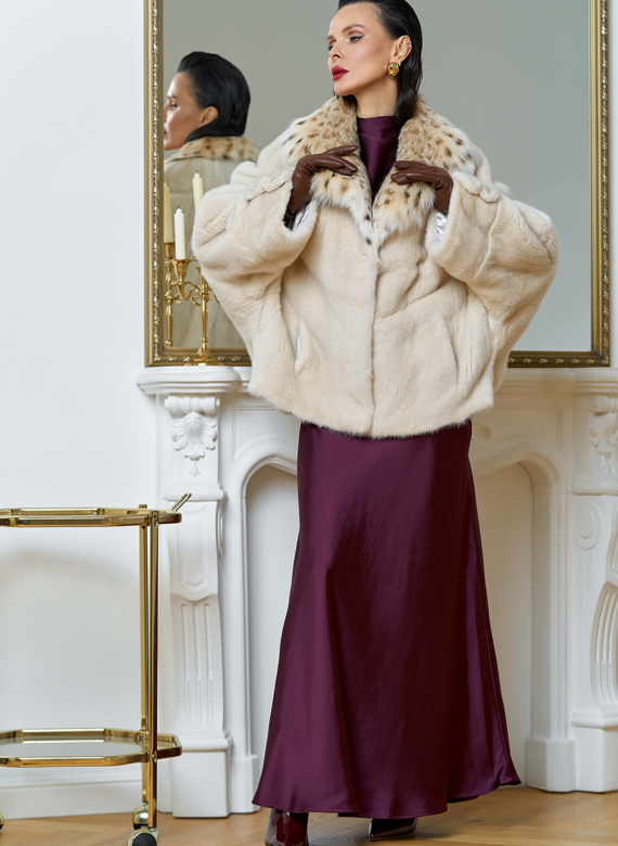 Куртка из меха норки с английским воротником из меха рыси Куртка из меха норки с английским воротником из меха рыси