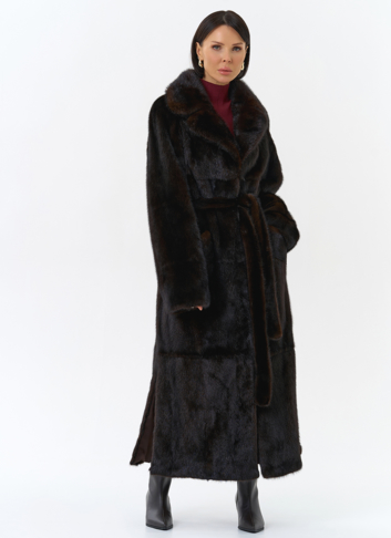 Длинная шуба из меха норки с английским воротником