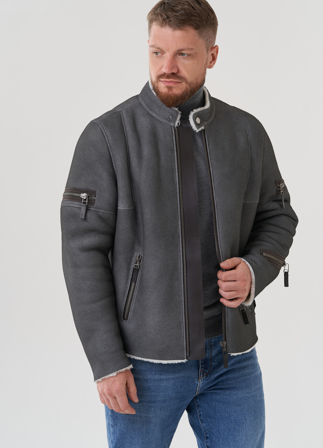 Мужская дубленка  модель № 82150 меха малина