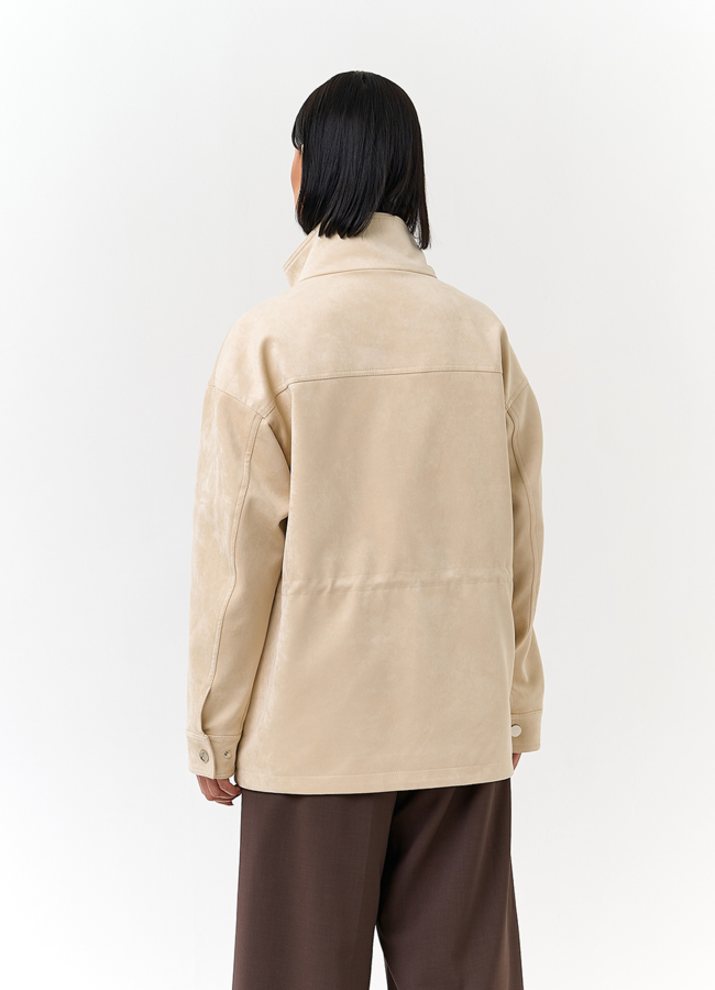 фото Женская светлая парка из эко замши модель № 32776