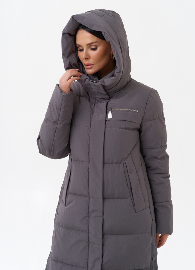 Длинный пуховик с капюшоном модель № 29183 универмаг малина