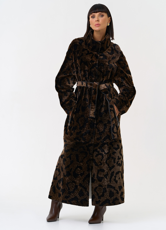 фото Женская натуральная дубленка с леопардовым принтом модель № 31479